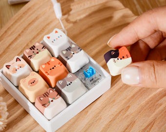Teclado con forma de gato personalizado, juguete antiestrés, llavero acrílico, juguete para aliviar el estrés, clicker ASMR