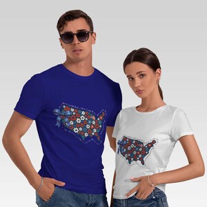 Chemise carte florale des États-Unis, chemise Land That Free, chemise florale carte de l'Amérique, chemise 4 juillet, chemise jour de l'indépendance, t-shirt God Bless America