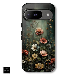 Oil Painting Floral Phone Case for Google Pixel Phone Case Dark Aesthetic Phone Case Dark Green Pixel Tough Case Wildflowers Phone Case
