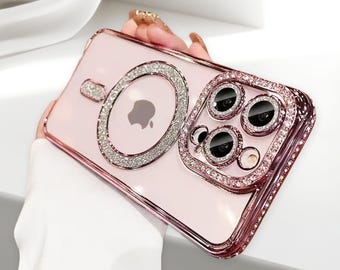 Luxury Rhinestone iPhone Case with MagSafe: Transparent Protective Cover