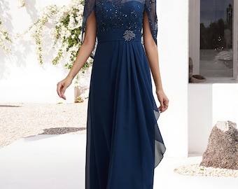 Vestido de gasa con encaje para madre de la novia: vestido formal de lentejuelas con corte A