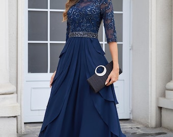 Handmade Chiffon Lace Mother of the Bride Dress: Sequins & Beading