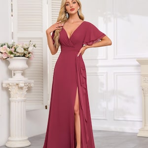 sachin and babi light blue dress Hauture Ruffle Detail Plunge Neck Ruched Chiffon Mini Dress, Spring Dresses  For Women main image 1