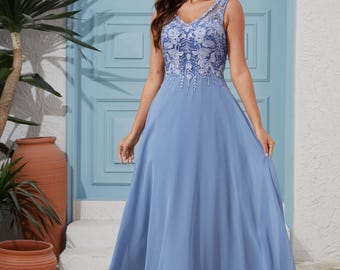 Lace Chiffon Mother of the Bride Dress: Beaded V-Neck Wedding Guest Gown