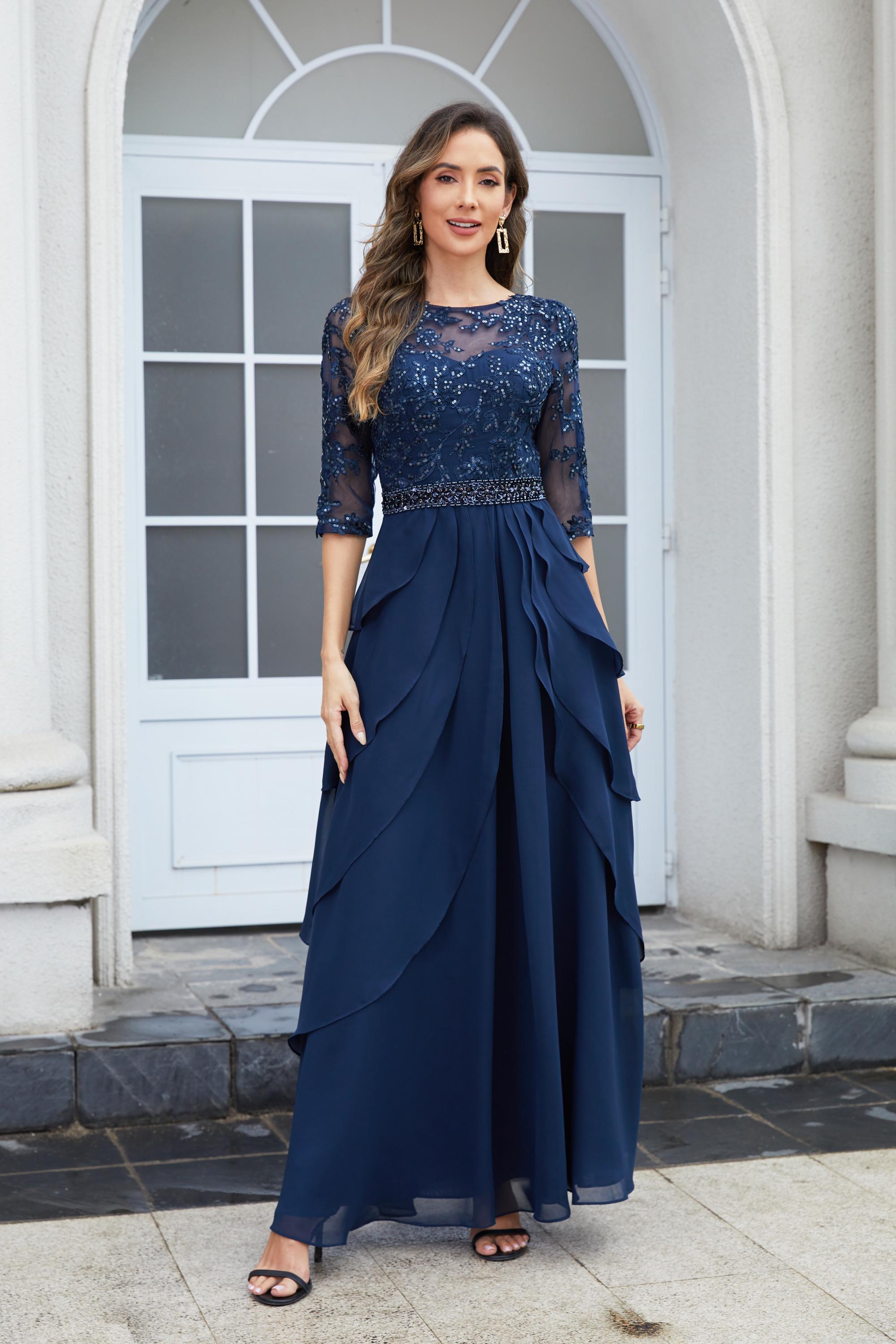 long black plus size evening dress Gorgeous Black Evening Dresses Plus Size Evening Dress Chiffon Lace Applique Illusion Short Sleeves Floor Length Wedding Guest Dress main image 1