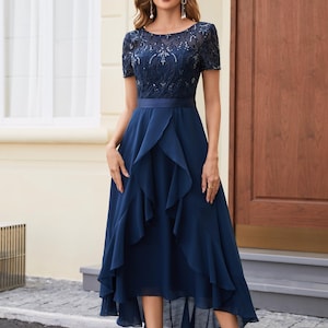 sachin and babi light blue dress Ever-Pretty Embroidered Mesh Double V Neck Midi Mother of The Bride Dress main image 0