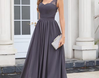 Handmade Chiffon Lace V-Neck A-Line Gown: Elegant Wedding Guest Dress