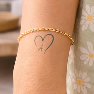 Tatouage temporaire lettre cœur initiales (A-Z)