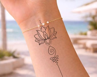 Lotus mit Ornamenten Tattoo | 2er Set | 2 Wochen Tattoo | Temporäres Tattoo