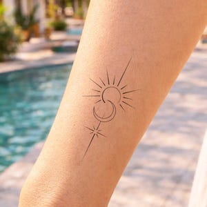 Tatuaje Sol Luna | Set de 2 | Tatuaje Temporal 2 Semanas | Semi Permanente | Tatuaje Celestial Boho