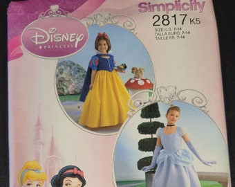 Disney Snow White and Cinderella Simplicity 2817 Sewing Pattern UNCUT Girls Sizes 7-14