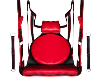 Altalena intima per adulti in pelle rossa resistente con staffe - Montabile e sospesa