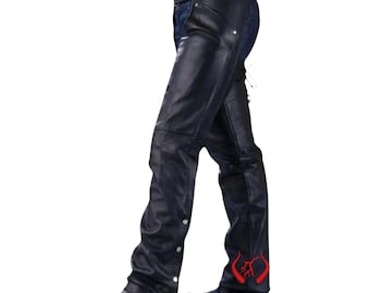 Leder Bootcut Motorrad-Chaps aus Rindsleder | Jeanstaschen Design