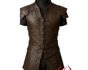 Giubbotto in pelle da guerriero medievale - Gilet da cosplay LARP, farsetto fantasy rinascimentale gotico