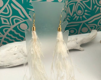 Stevie Striped Ostrich Feather Earrings in Gold