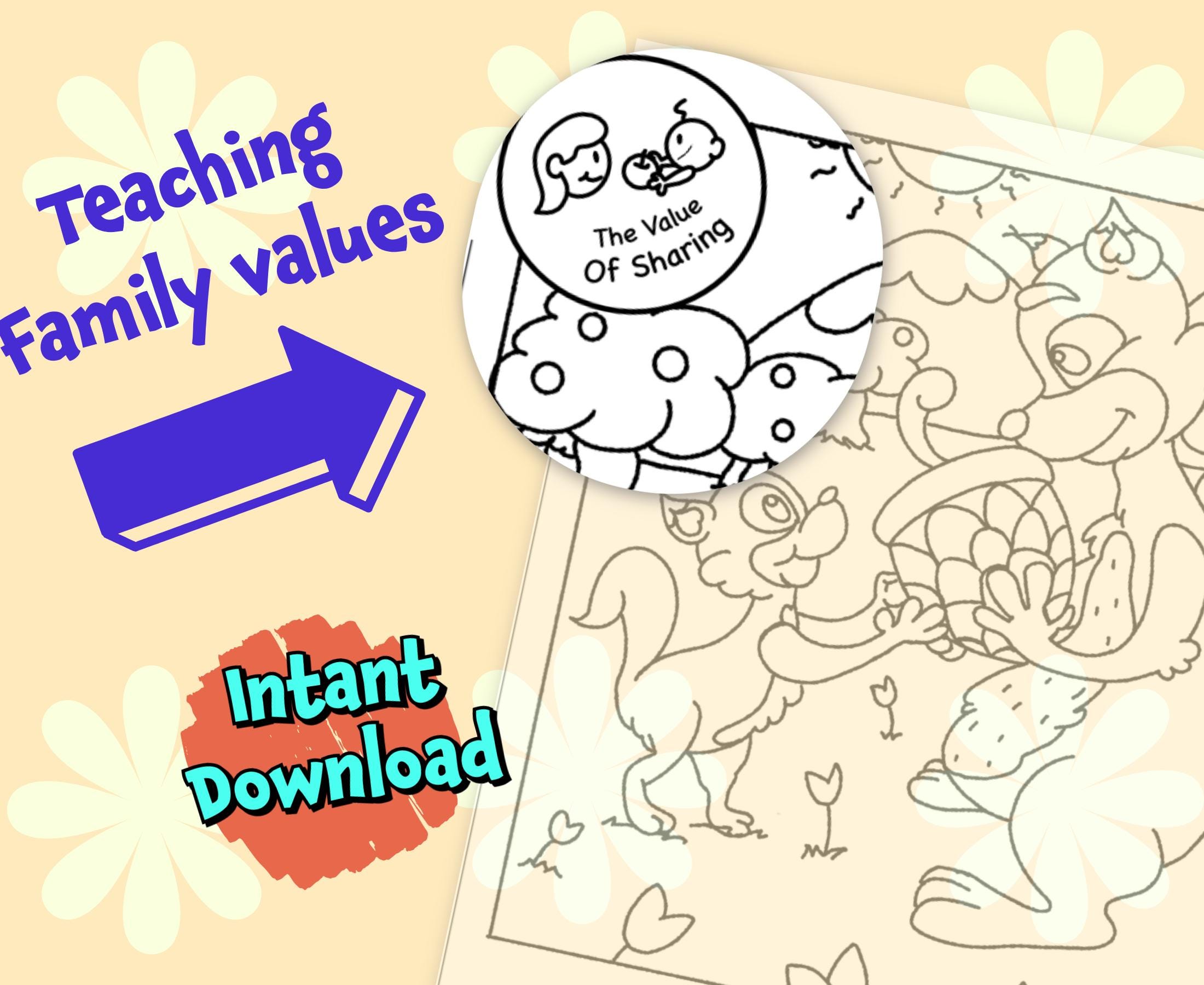 Values Exercise Coloring Family Values | Coloring Pages, 3 Pages Set, Preschool Worksheets ...