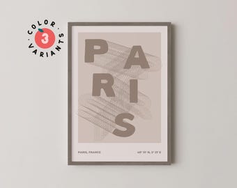 Paris Typografie Poster – Druckbare Wandkunst in neutralen Farben – Minimalistisches Städtebild