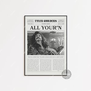Impresión de periódico retro de Tyler Childers, póster All Your'n, impresión de letras, póster de Tyler Childers, póster de Country Squire, LC3 V2 LESS602