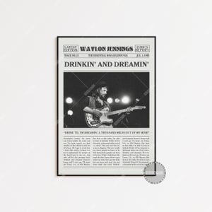 Stampa di giornale retrò di Waylon Jennings, poster Drinkin' and Dreamin, stampa, poster di Waylon Jennings, poster Turn The Page, LC3 LESS621
