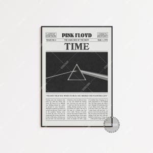 Impression de journal rétro Pink Floyd, affiche Time, impression de paroles de Time, affiche Pink Floyd, affiche La face cachée de la lune, LC3 LESS395