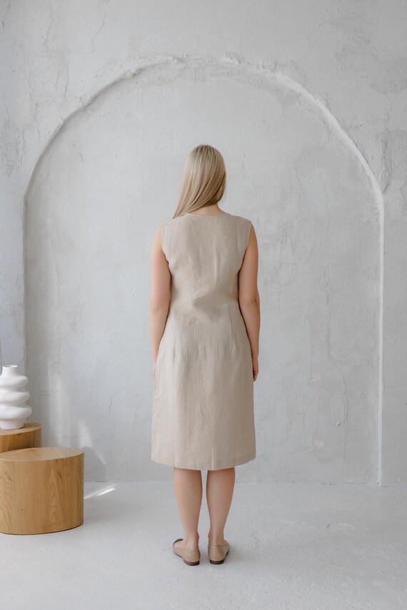 Beige Linen Dress Sleeveless Button Dress With Belt Handmade in Lithuania Minimalist Summer Clothing - Etsy Beige Linen Dress Sleeveless Button Dress With Belt Handmade in Lithuania Minimalist Summer Clothing - Etsy