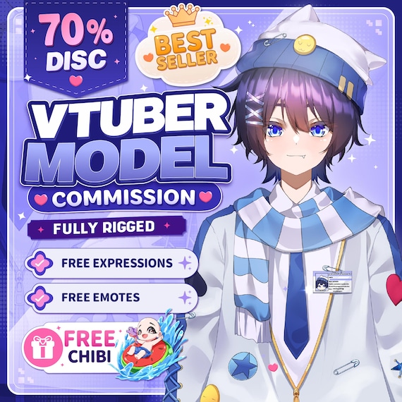 Custom Vtuber Model Live2D Commission – Anime Art, Fully Rigged, PNGtuber