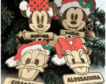 Personalized Wooden Christmas Ball – Children's Name Decoration – Tree Ornament – Minnie, Mickey, Donald Duck, Daisy Duck Christmas Gift Idea