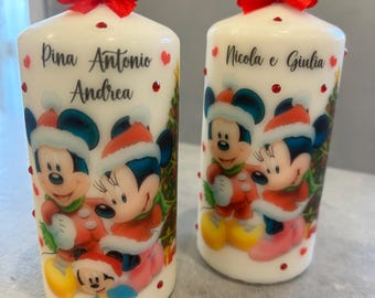 Personalized Disney Family Christmas Candle – Candle Decorated with Names and a Red Bow – Personalized Christmas Gift Idea