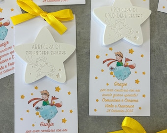 Scented Little Prince Place Card – Personalized Plaster Star with Engraved Phrase – Communion, Baptism, or Confirmation Favor