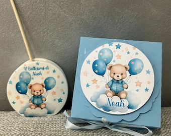 Personalized Teddy Bear Theme Air Freshener with Box, Confetti and Perfume Vial - Handmade Favor for Baptisms, Births, Communions