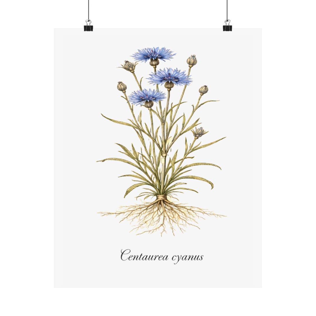 Vintage Botanical Wall Art Print, Cornflower Poster, Centaurea Cyanus ...
