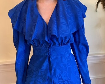 Sz 4 Royal Blue Ruffle Vintage 1980s Two-Piece Dress by Levanté