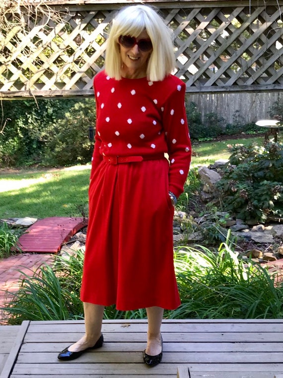 red dress white dots