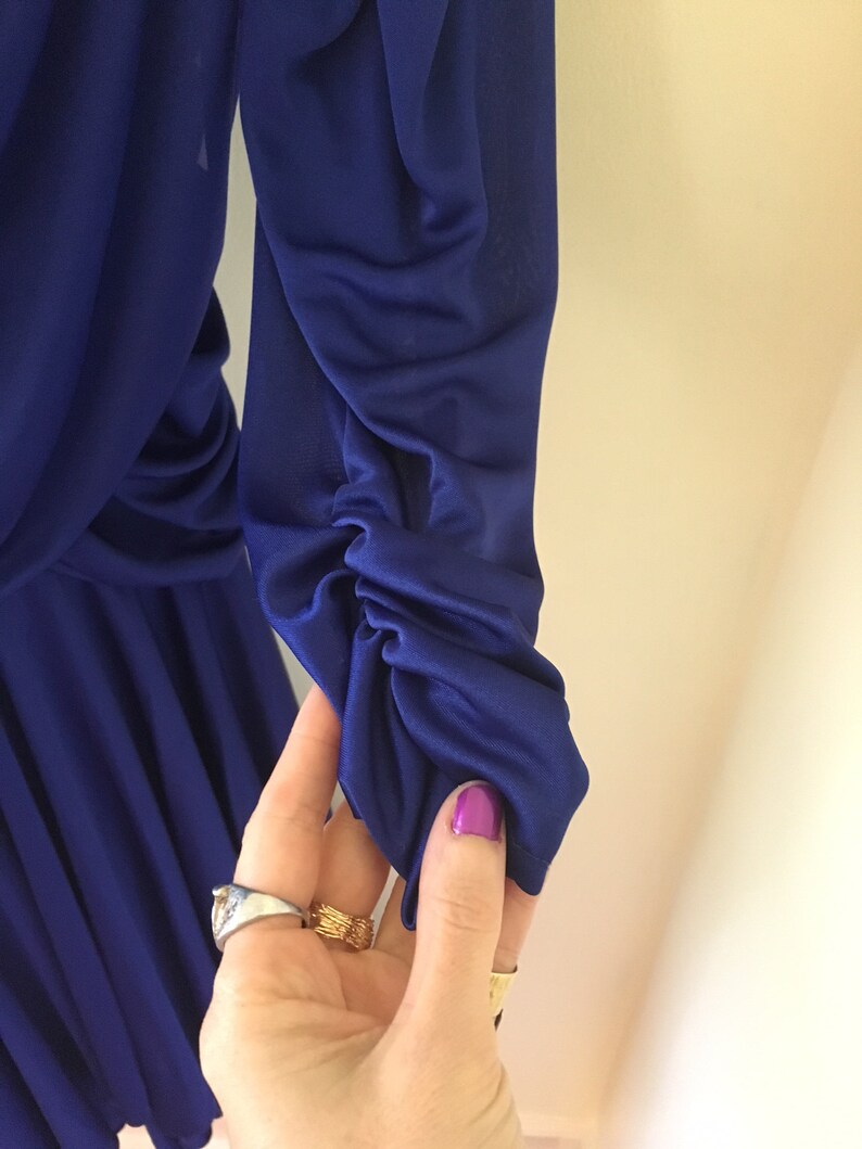 Sz 8 Cobalt Blue Ruched 80s Retro 40s Dress by Filigree