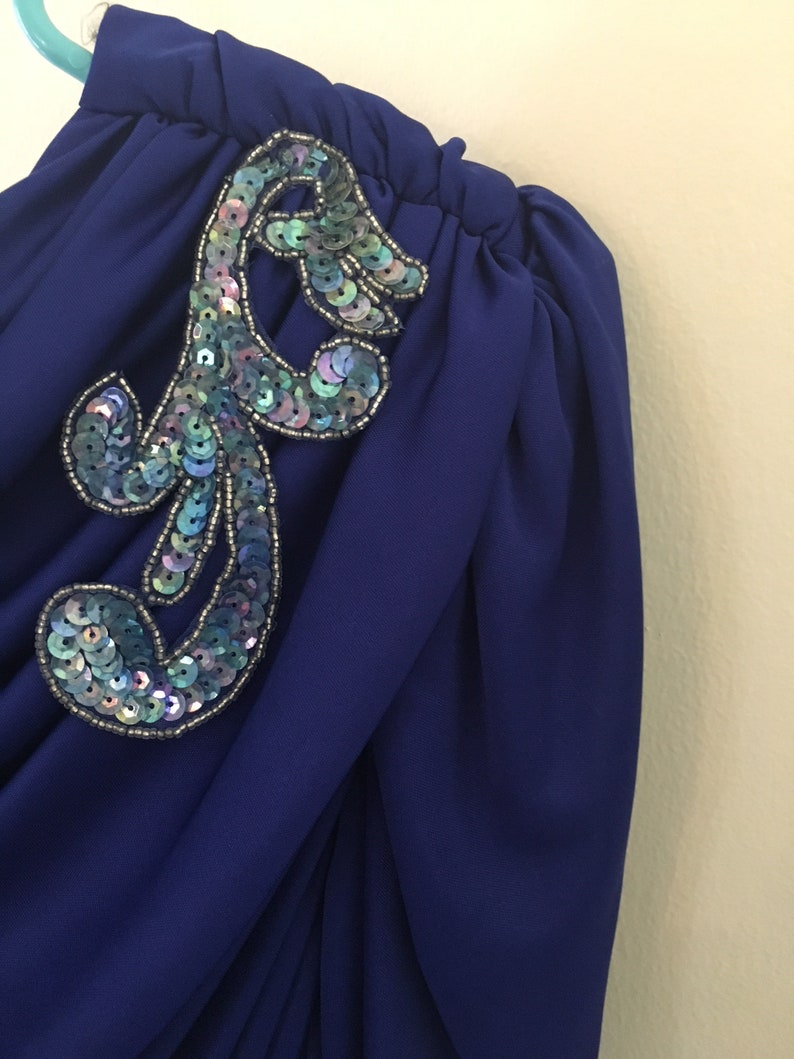 Sz 8 Cobalt Blue Ruched 80s Retro 40s Dress by Filigree