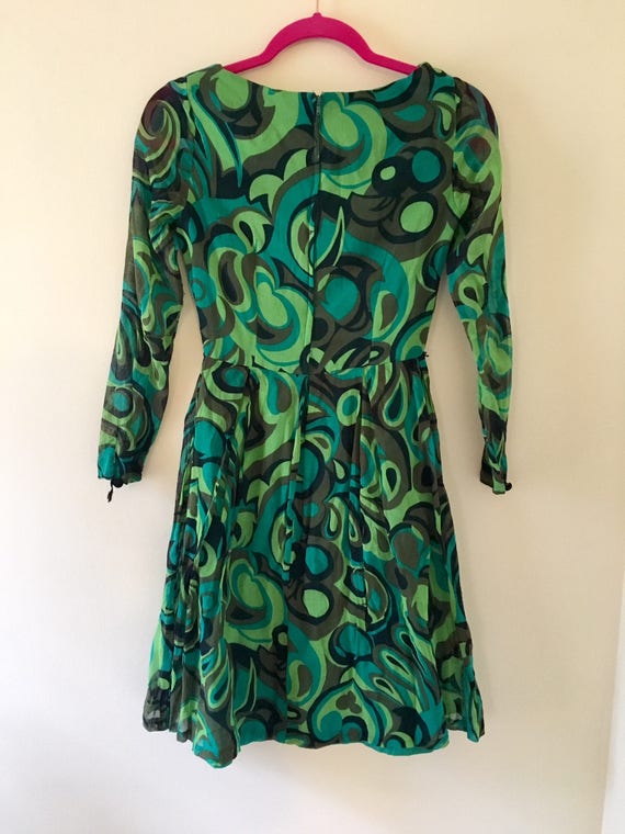 Sz 0/2 Psychedelic Green Paisley 1970s Mod Vintag… - image 2