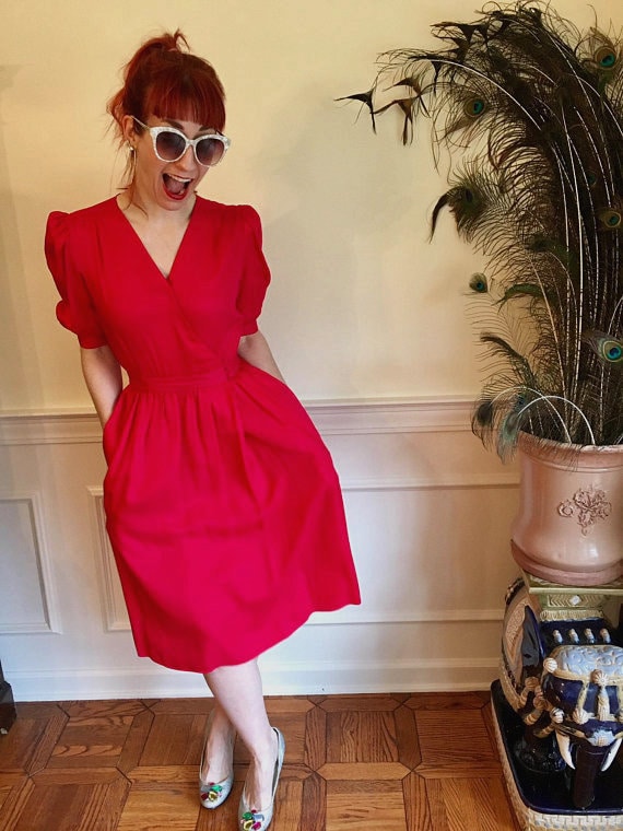 Sz 4 Raspberry Pink Silk Vintage 1980s Frock by Ni