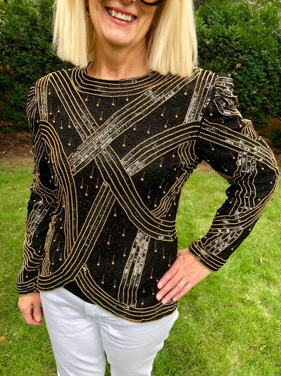 black and gold sequin shirt