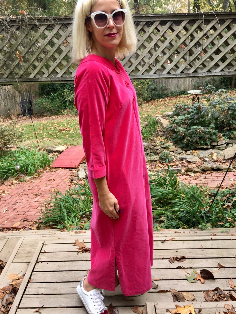 Sz 10 Raspberry 60s70s Velvet Maxi Hostess Dress by Barbara Lee