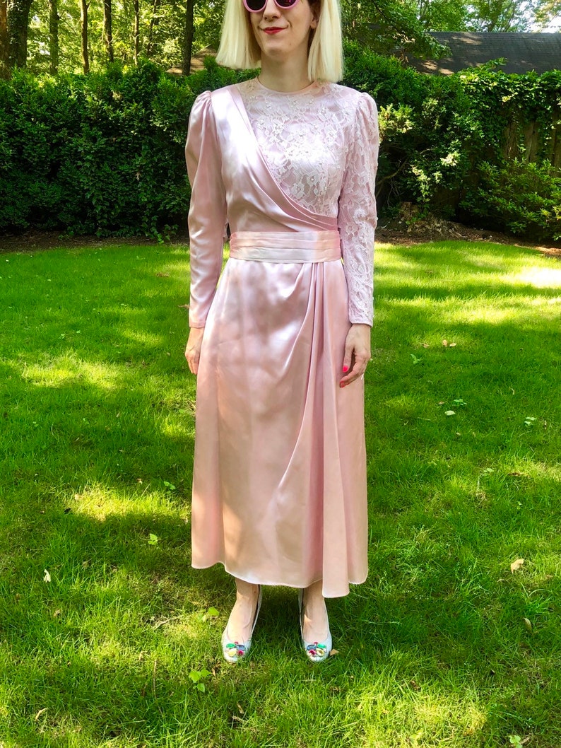 Sz 4 Handmade Raspberry Sherbet Satin and Lace Dress