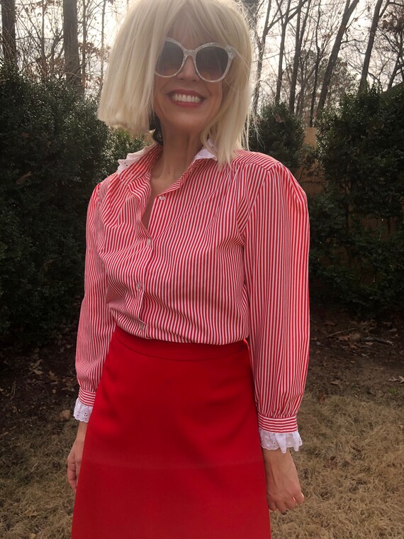 Coldwater Creek Blouse Ladies Size 18 Red Candy Canes