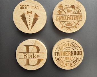 Personalized Wood Magnetic Bottle Opener, Custom Engraved Gift