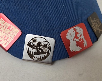 Engraved Metal Hat Clip, Personalised Clip for Caps, Custom Logo or Text, Laser Engraved Gift, Golf, Fishing, Skate Board, Bike Accessories