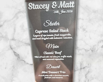 Modern Acrylic Wedding Menu Plaque: Personalized Reception Table Decor