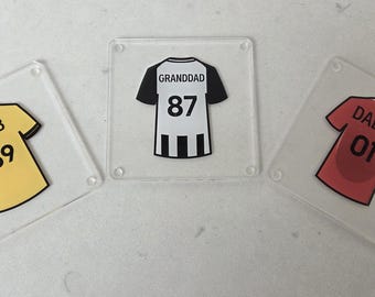 Personalised Football Shirt Coaster • Custom Name & Number • Printed Soccer Gift • Football Fan Gift • Team Colours Coaster • Fathers day