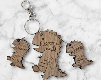 Wooden Dinosaur Keyring, Handcrafted Personalized Father's Day Gift