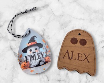 Personalized Halloween Bag Tag: Custom Name, Acrylic or Wood