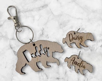 Personalized Daddy Bear Keychain, Father's Day Gift from Kids