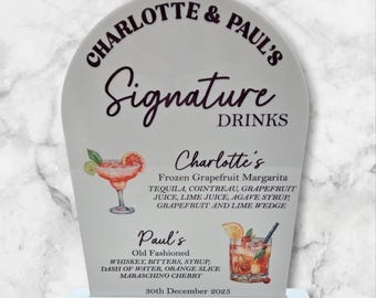 Custom Acrylic Signature Drink Sign: Modern Wedding Bar Menu