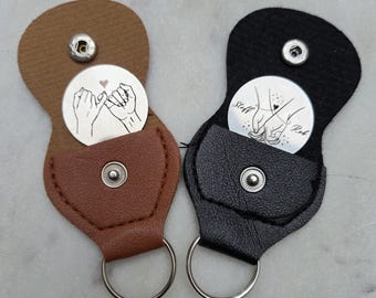 Personalized Couple Coin, Stainless Steel Pocket Hug, Leather Pouch